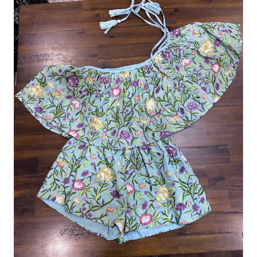 La Fuori x Anthropologie Romper Womens Small Blue Floral Silk Blend One Shoulder